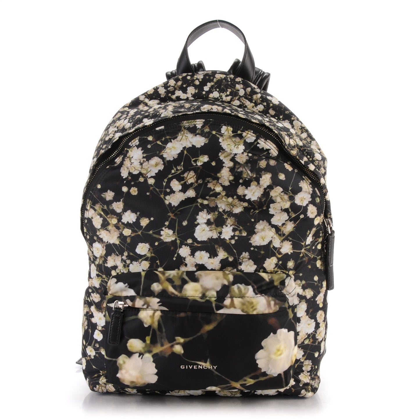 Nylon Calfskin Baby's Breath Print Backpack Black