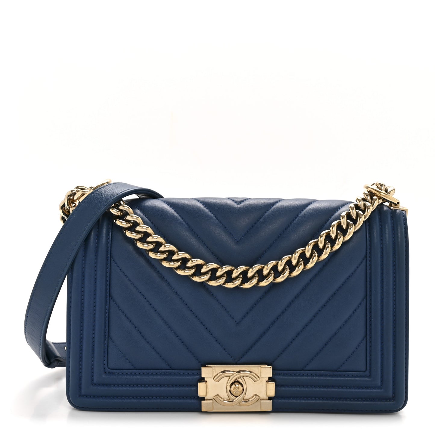 Lambskin Chevron Quilted Medium Boy Flap Blue