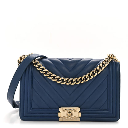 Chanel Lambskin Chevron Quilted Medium Boy Flap Blue 1 of 14