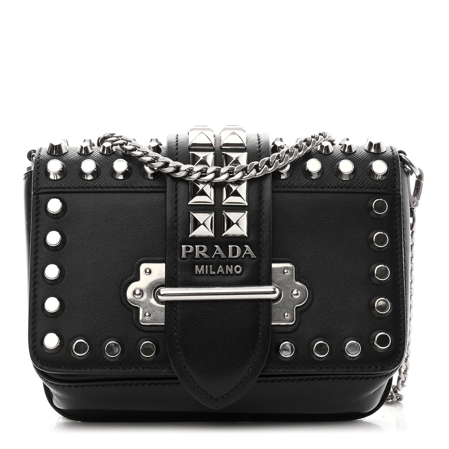 Prada Saffiano City Calf Studded Cahier Belt Bag Black 1 of 9