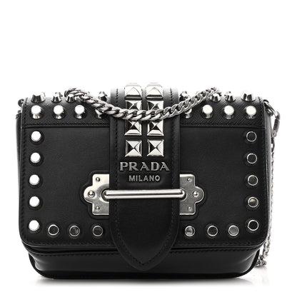Prada Saffiano City Calf Studded Cahier Belt Bag Black 1 of 9