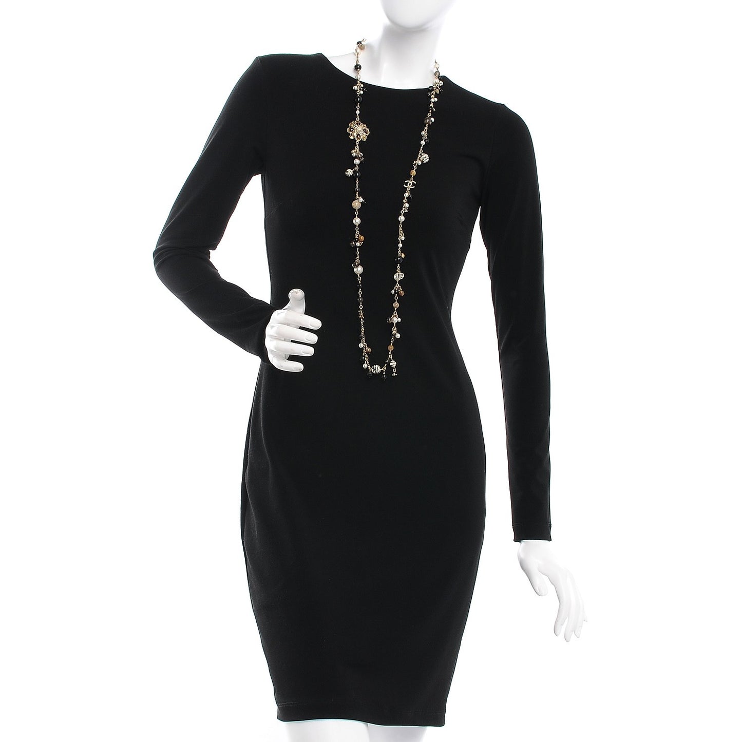 Pearl Bead Enamel CC Long Necklace Black Gold