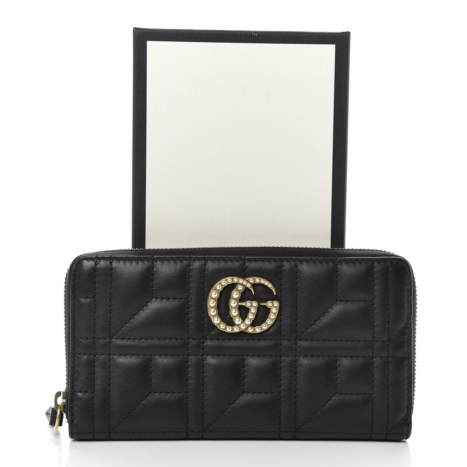 Gucci Calfskin Matelasse Pearly GG Marmont Zip Around Wallet Black 8 of 8
