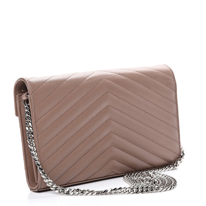 Saint Laurent Grain De Poudre Matelasse Chevron Monogram Chain Wallet Fard 2 of 16