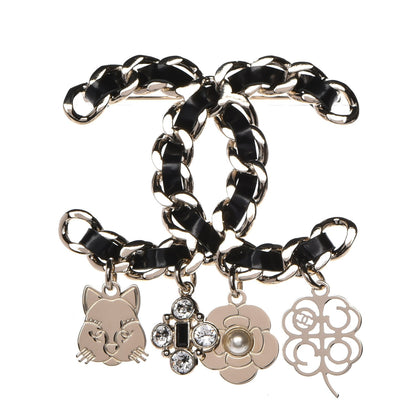 Chanel Lambskin Crystal Chain CC Charms Brooch Black Gold 1 of 4