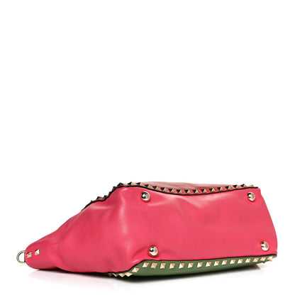 Valentino Garavani Vitello Colorblock Small Rockstud Tote Deep Rose Clover Grey Scarlet 5 of 22