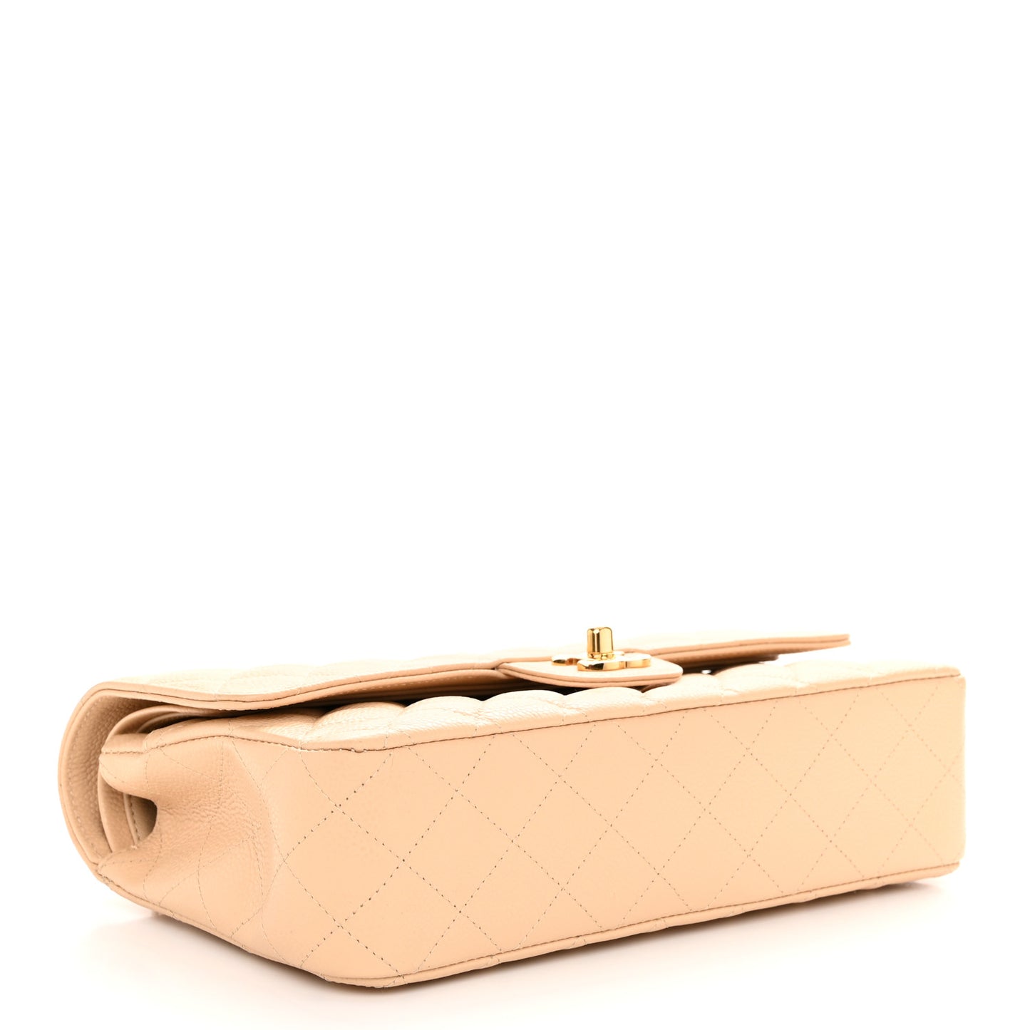 Caviar Quilted Medium Double Flap Beige