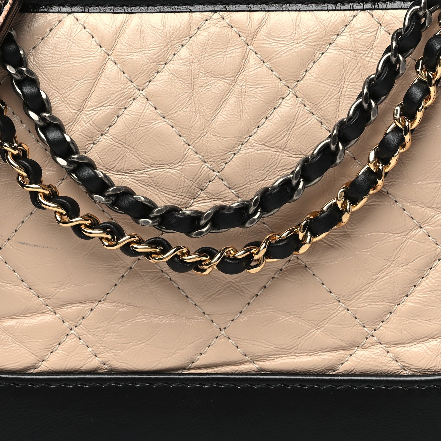 Aged Calfskin Quilted Small Gabrielle Hobo Beige Black