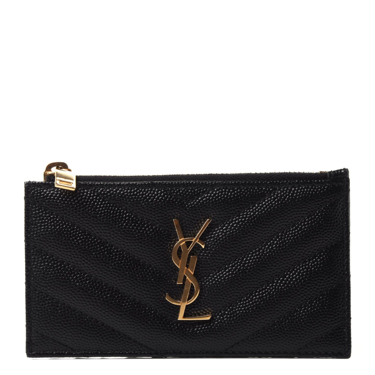 Grain De Poudre Matelasse Chevron Monogram Fragments Zippered Card Case Black