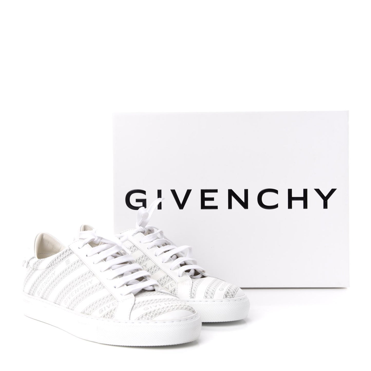 Calfskin Logo Chain Print Urban Street Sneakers 39 White