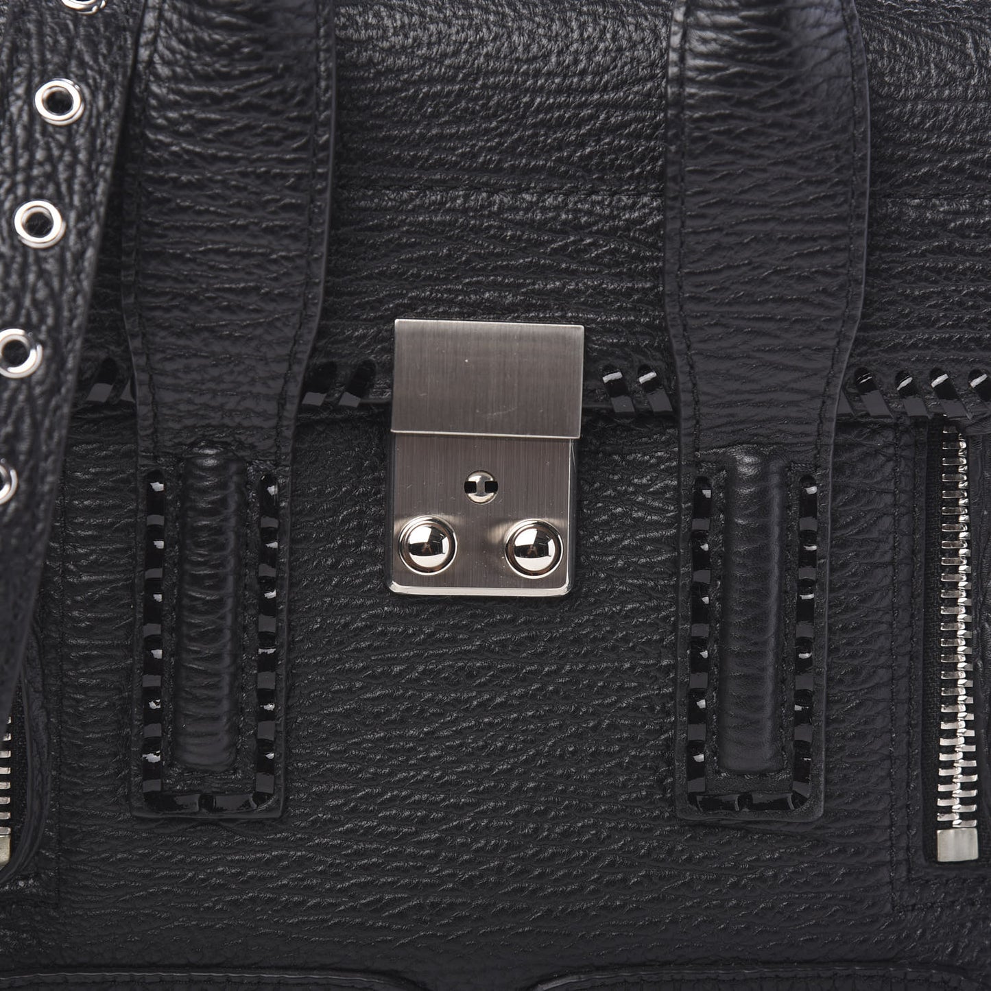 3.1 Textured Calfskin Mini Whipstitch Pashli Satchel Black