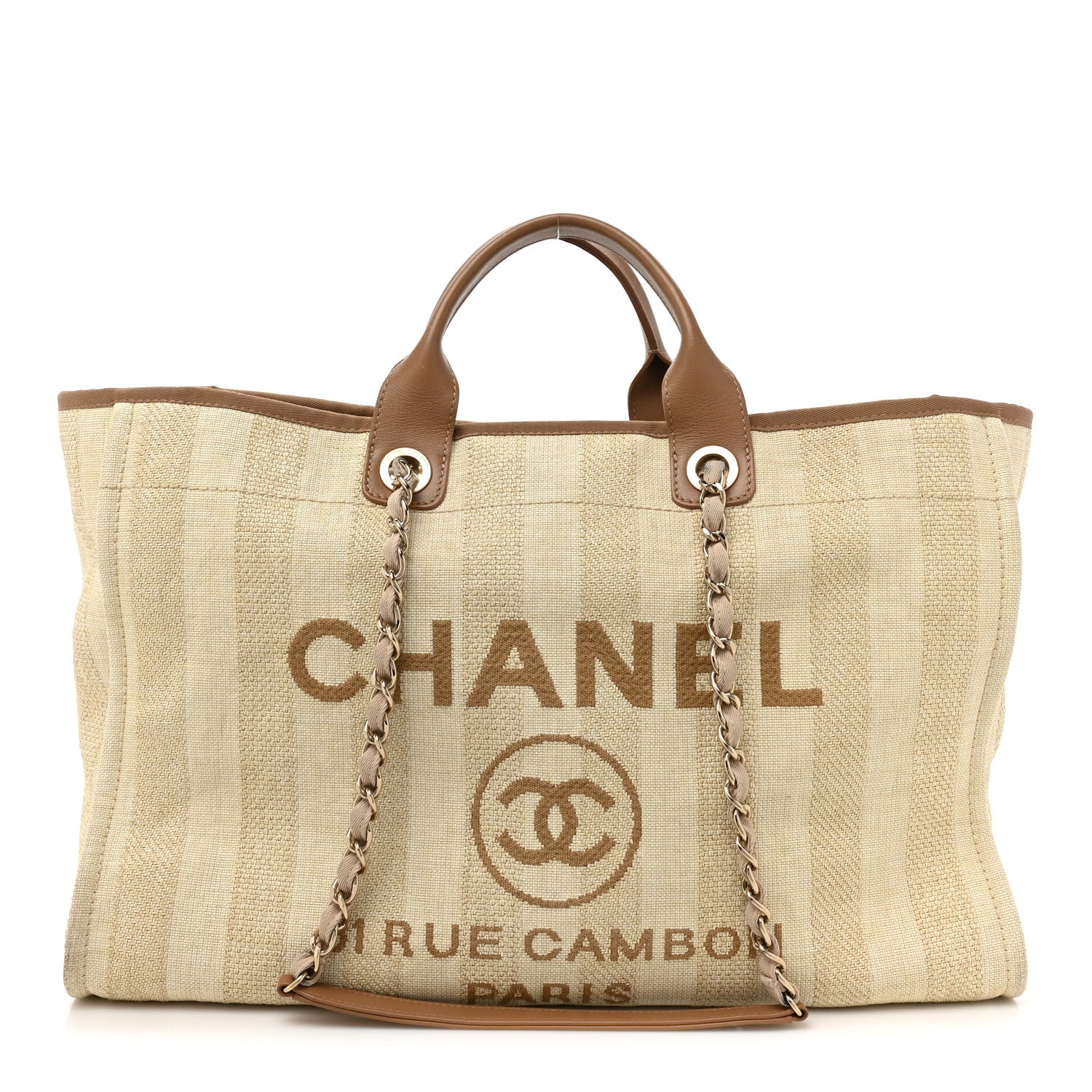 Chanel Straw Raffia Calfskin Striped Large Deauville Tote Beige 1 of 11