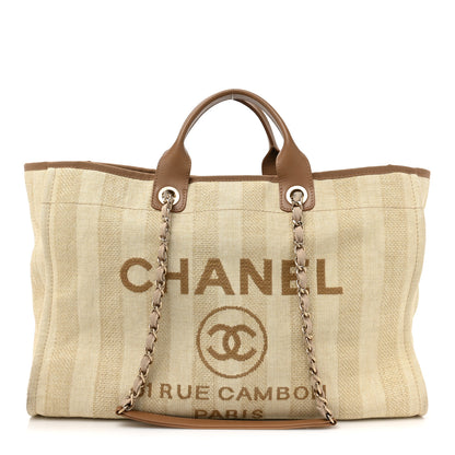 Chanel Straw Raffia Calfskin Striped Large Deauville Tote Beige 1 of 11