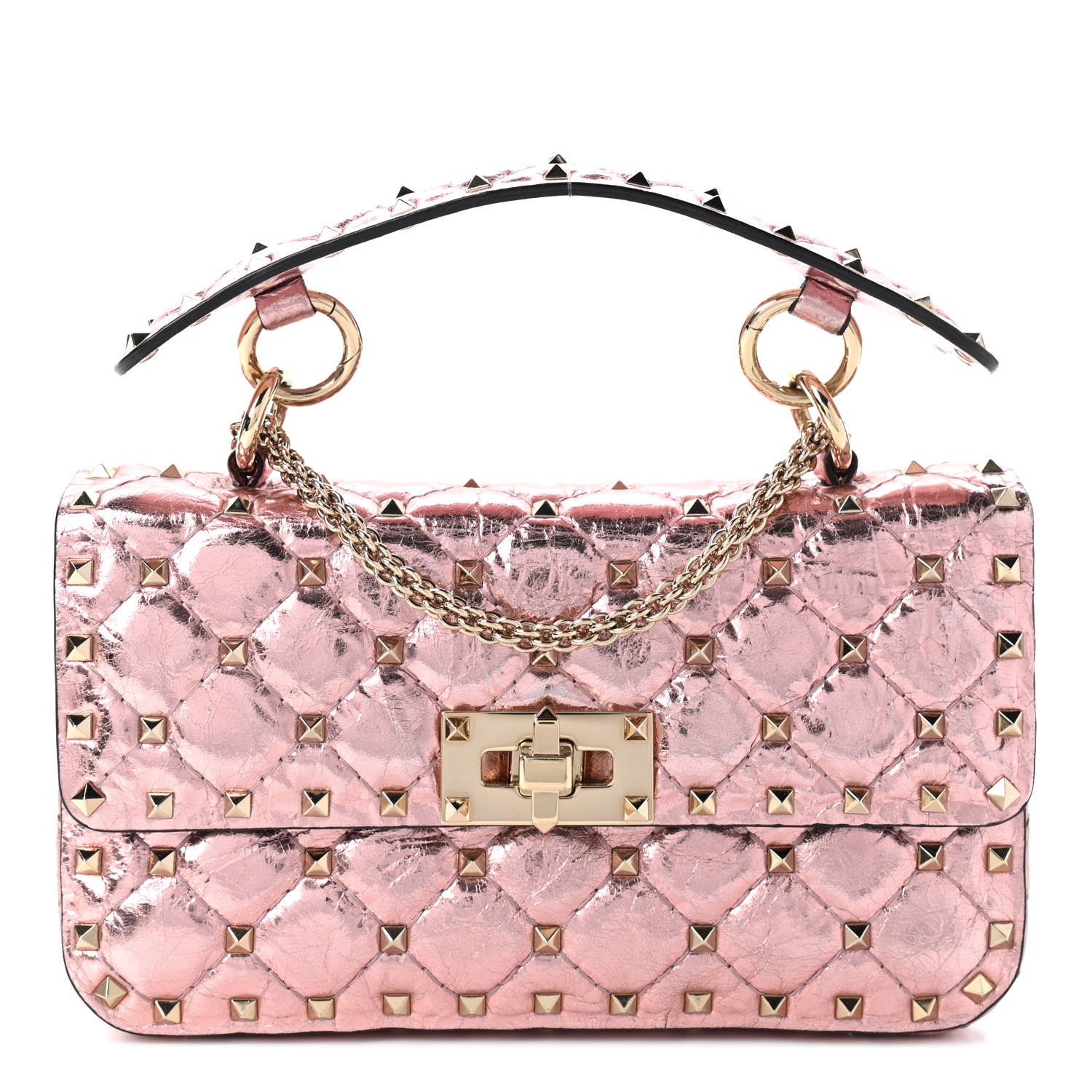 Valentino Garavani Metallic Wrinkled Lambskin Small Rockstud Spike Shoulder Bag Lipstick 1 of 10