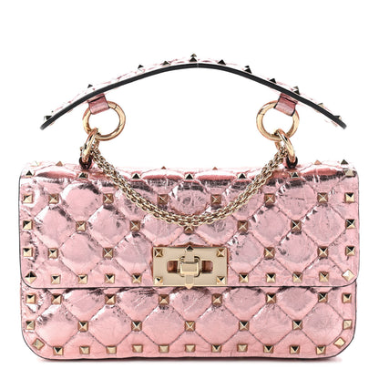 Valentino Garavani Metallic Wrinkled Lambskin Small Rockstud Spike Shoulder Bag Lipstick 1 of 10