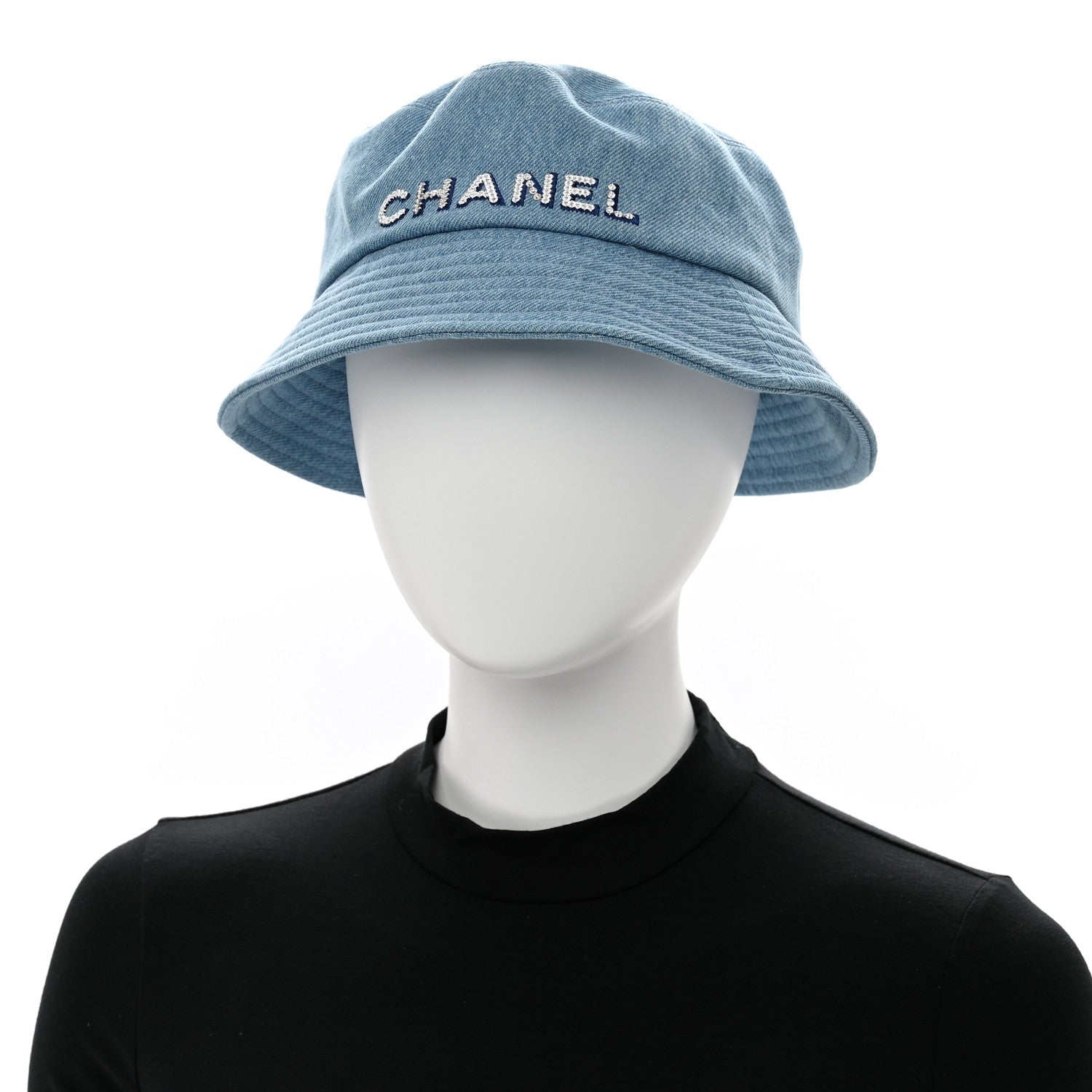 Chanel Denim Sequin Cloche Logo Bucket Hat L Blue 2 of 7
