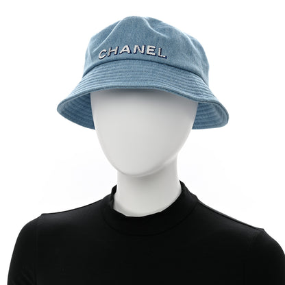 Chanel Denim Sequin Cloche Logo Bucket Hat L Blue 2 of 7