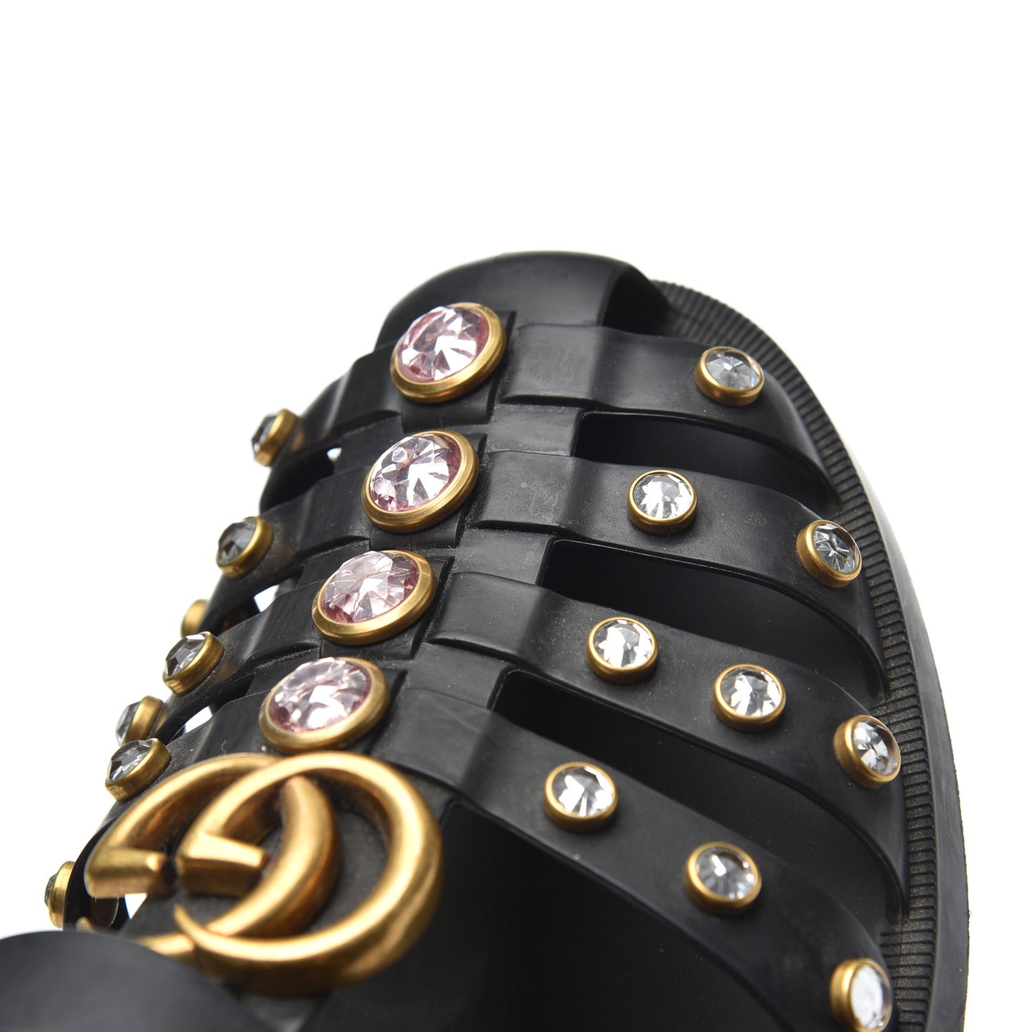 Rubber Crystal Womens Buckle Strap Sandals 37 Black
