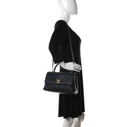 Chanel Caviar Lizard Quilted Chevron Small Coco Handle Flap Navy Blue 2 of 12