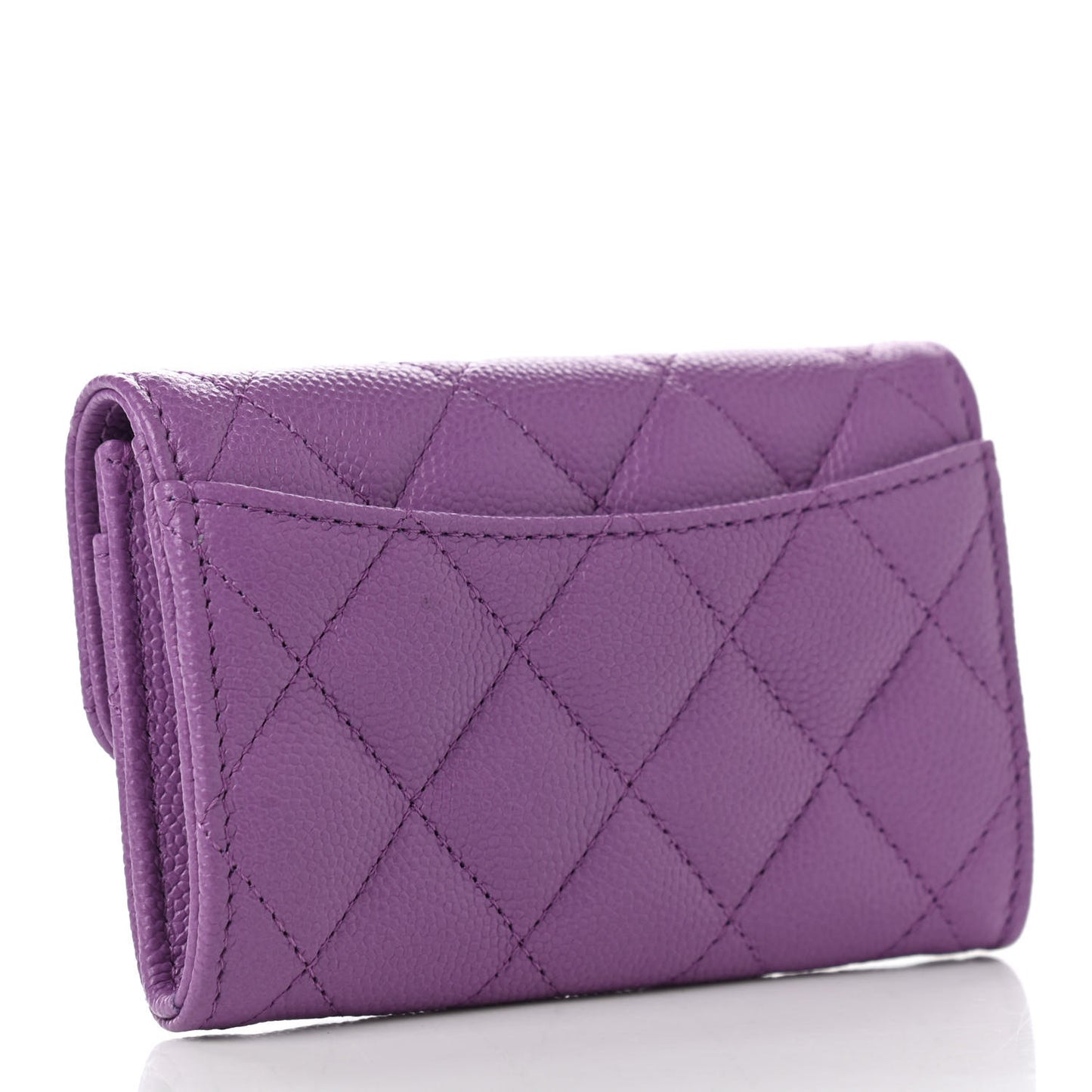 Caviar Quilted Flap Card Holder Wallet Purple