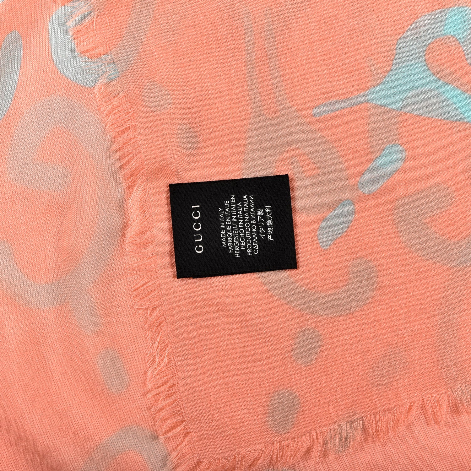 Gucci Modal Silk GG Writers Fringe Shawl Old Rose Sky Blue 3 of 3