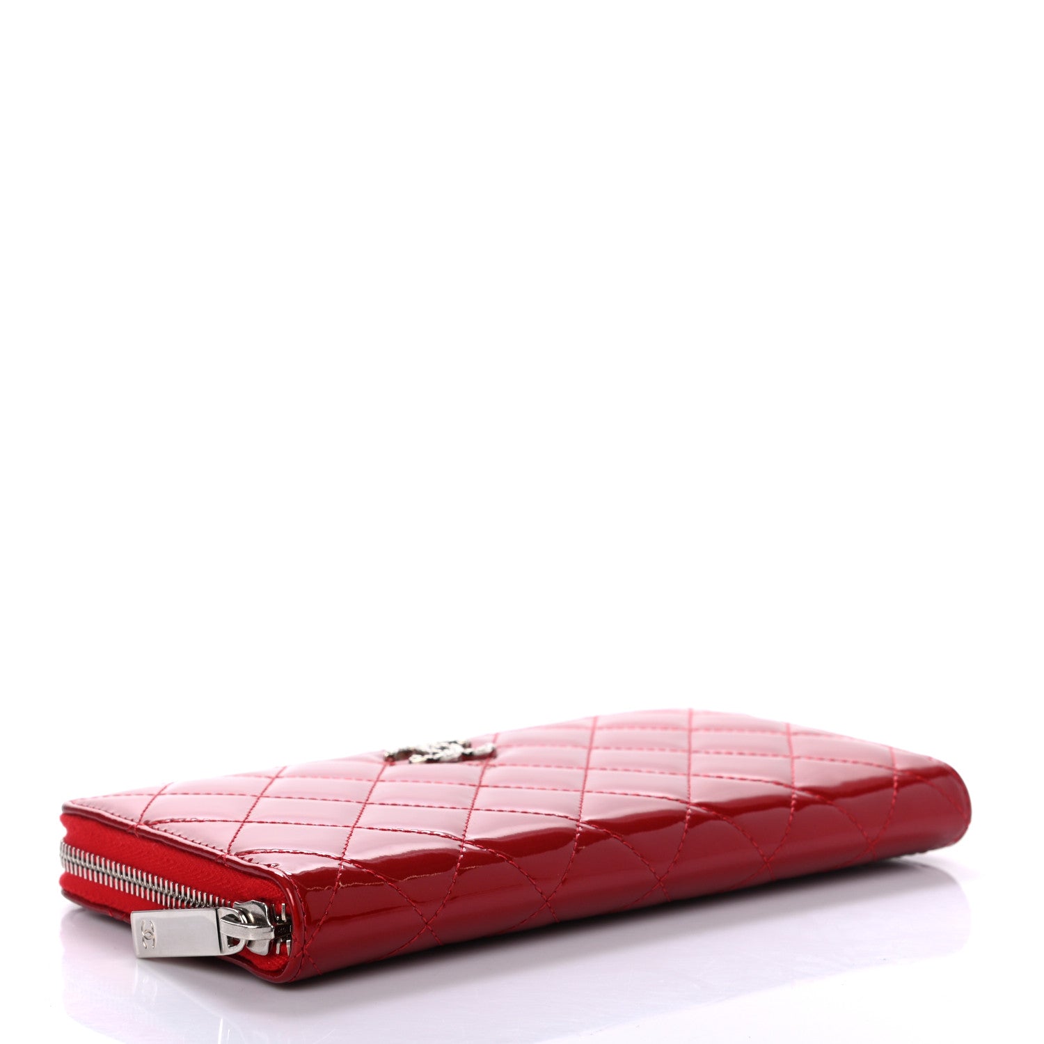 Chanel Patent Quilted Brilliant Zip Around Wallet Red 4 of 9