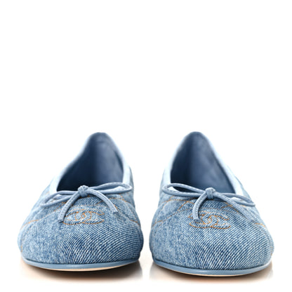 Chanel Denim Quilted CC Cap Toe Ballerina Flats 40.5 Light Blue 3 of 9