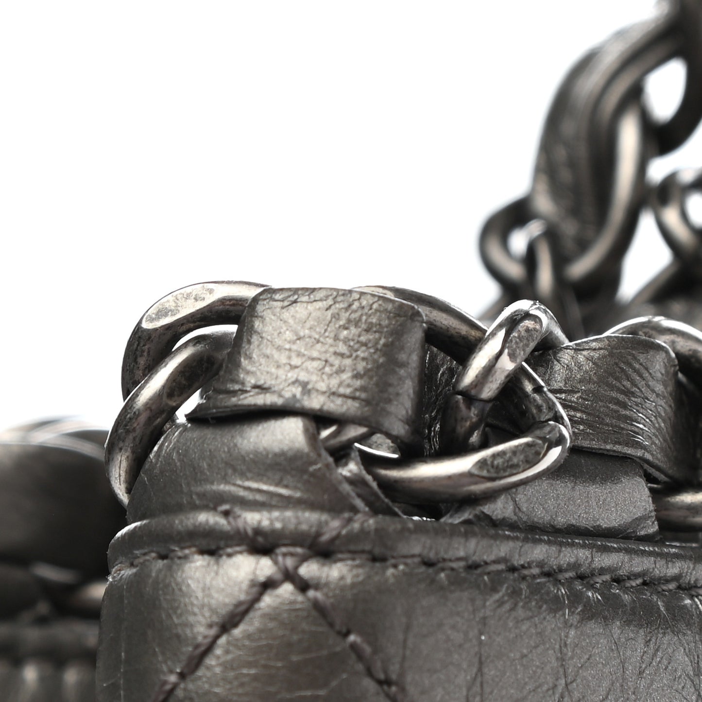 Metallic Aged Calfskin Quilted Large Chain Me Tote Silver