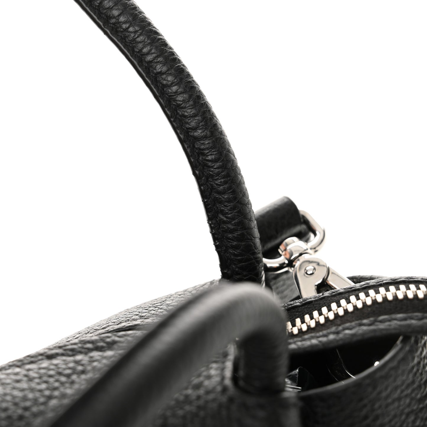 Vitello Daino Soft Medium Zippered Top Handle Bag Black