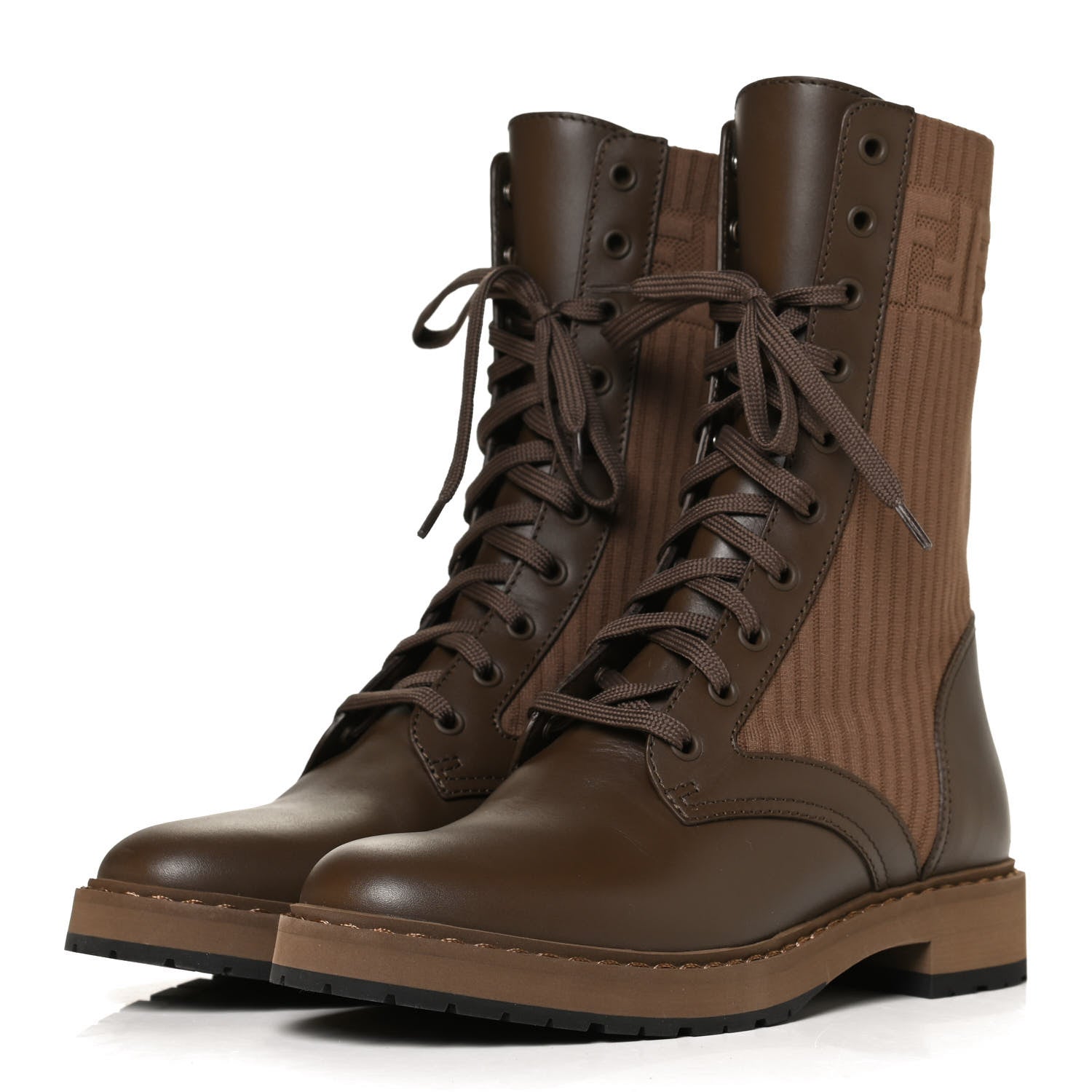 Fendi Vitello Stretch Fabric Rockoko Biker Boots 39 Maya Chocolate 3 of 11