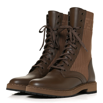 Fendi Vitello Stretch Fabric Rockoko Biker Boots 39 Maya Chocolate 3 of 11
