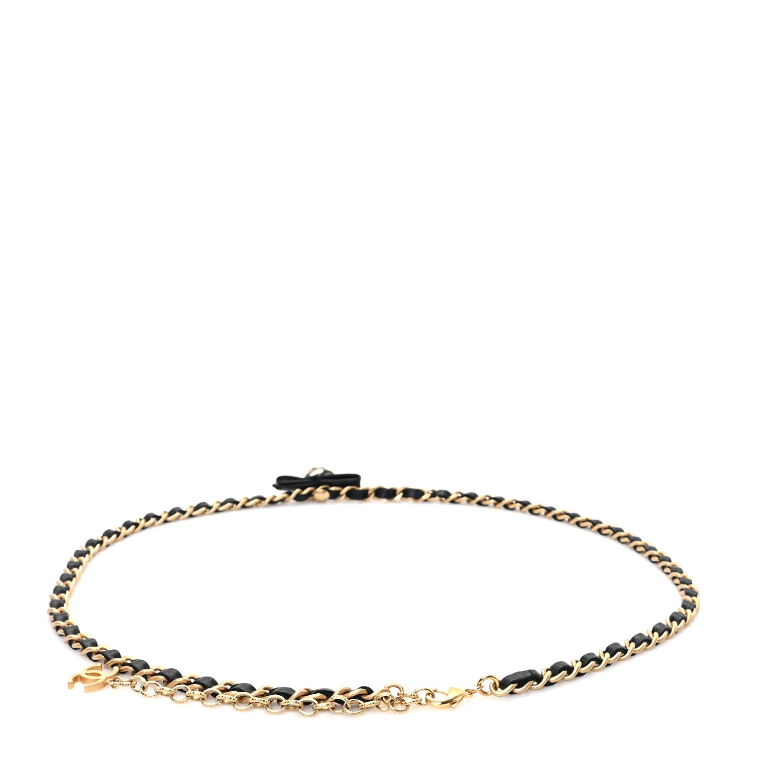 Chanel Calfskin Crystal Chain Camellia Belt 95 38 Black Gold 2 of 4