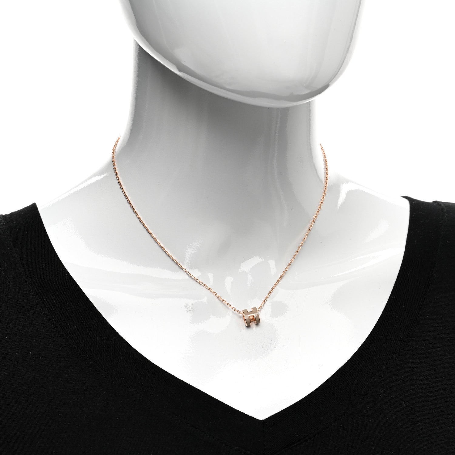 Hermes Lacquered Rose Gold Mini Pop H Pendant Necklace Marron Glace 2 of 4