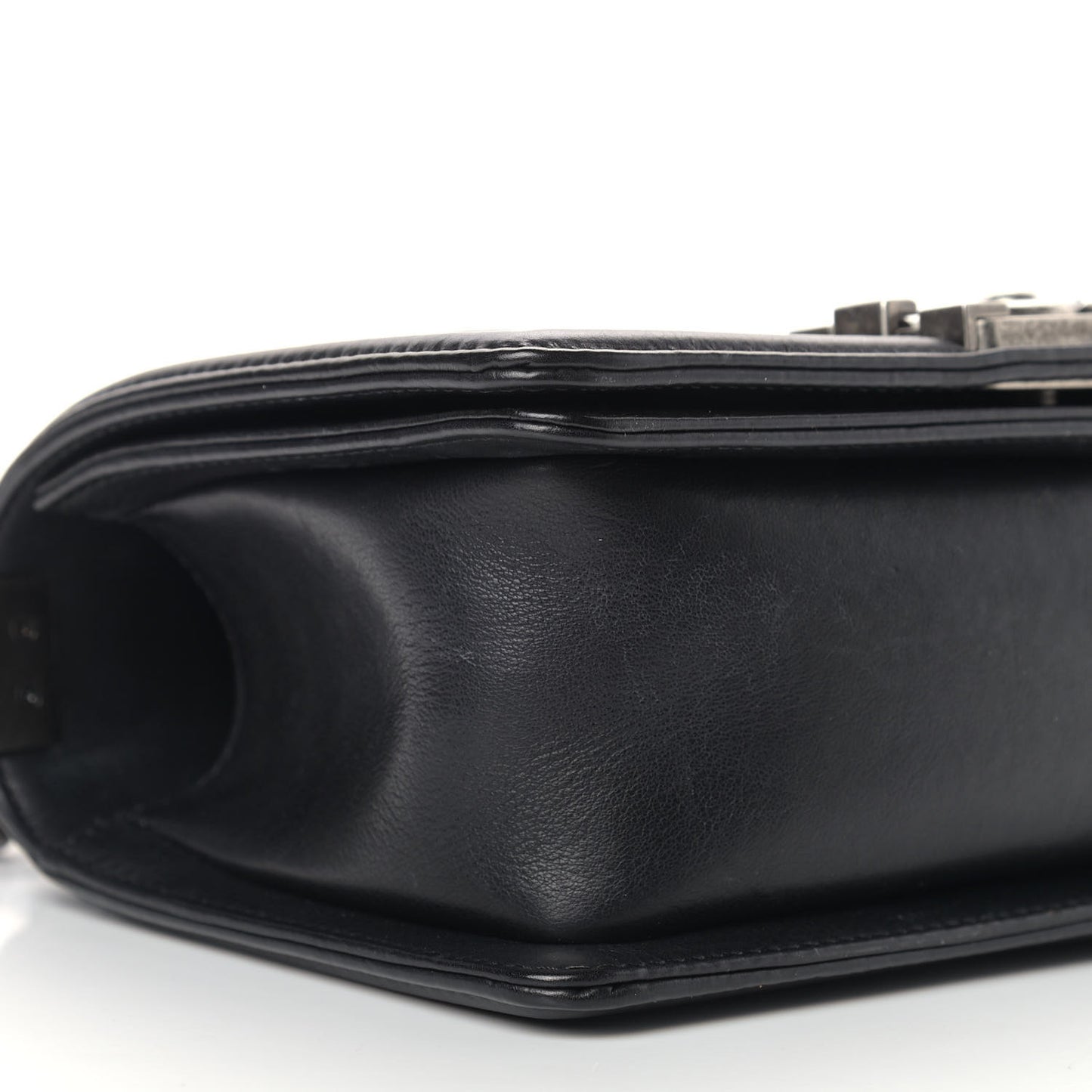 Calfskin Double Stitch Small Boy Flap Black