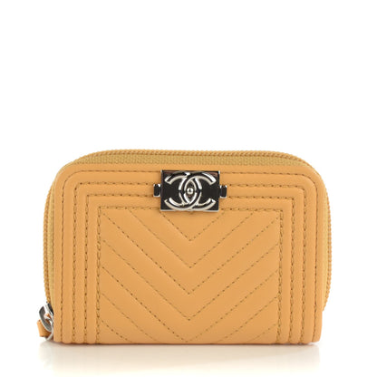 Chanel Calfskin Chevron Zip Around Boy Coin Purse Wallet Yellow 1 of 7