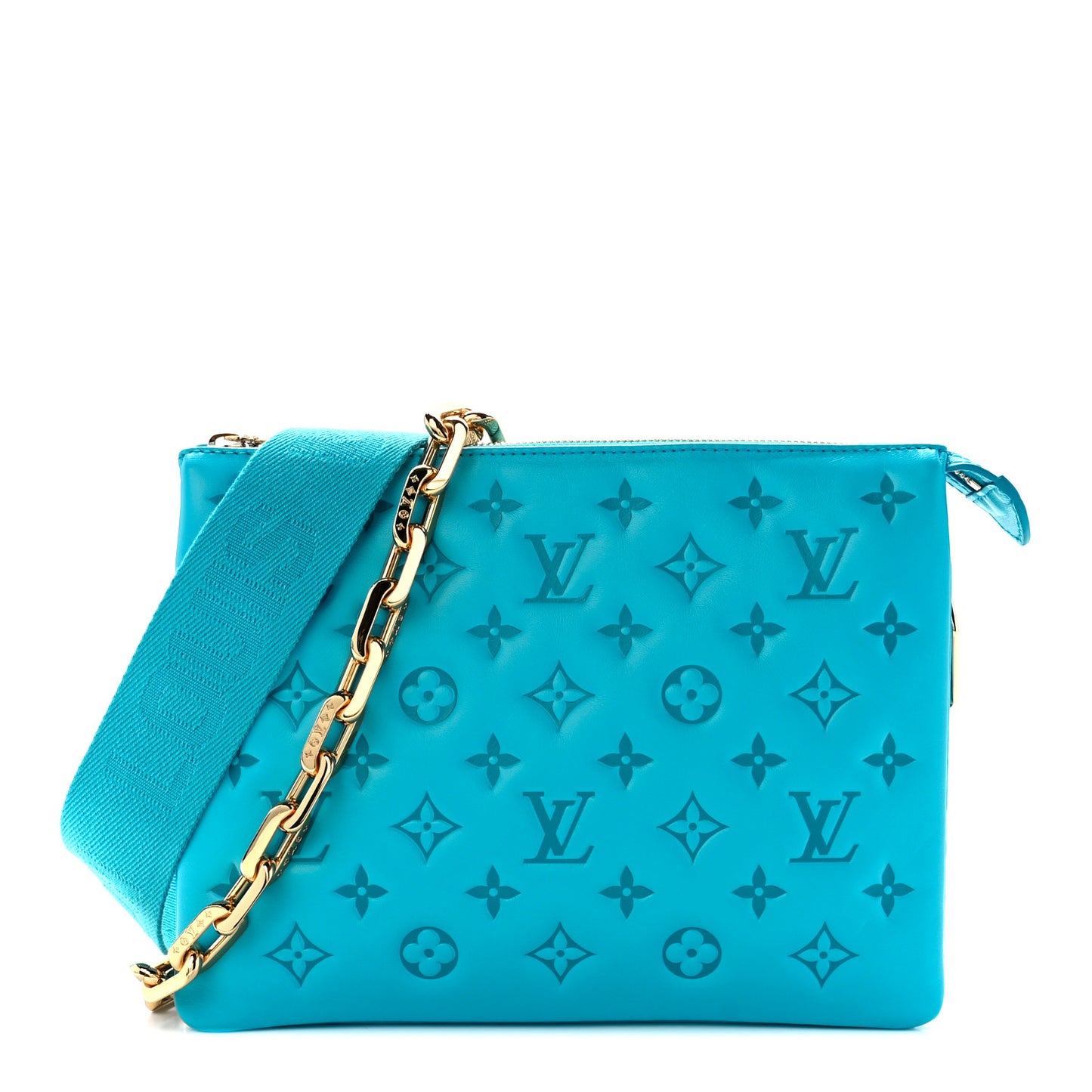 Lambskin Embossed Monogram Coussin PM Turquoise