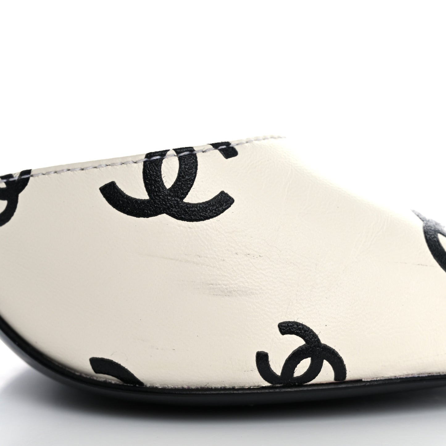 Printed Lambskin CC Platform Sandals 37 White Black
