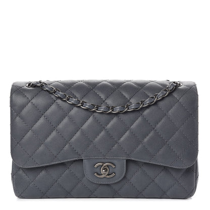 Chanel Caviar Quilted Jumbo Double Flap Dark Grey 1 of 10