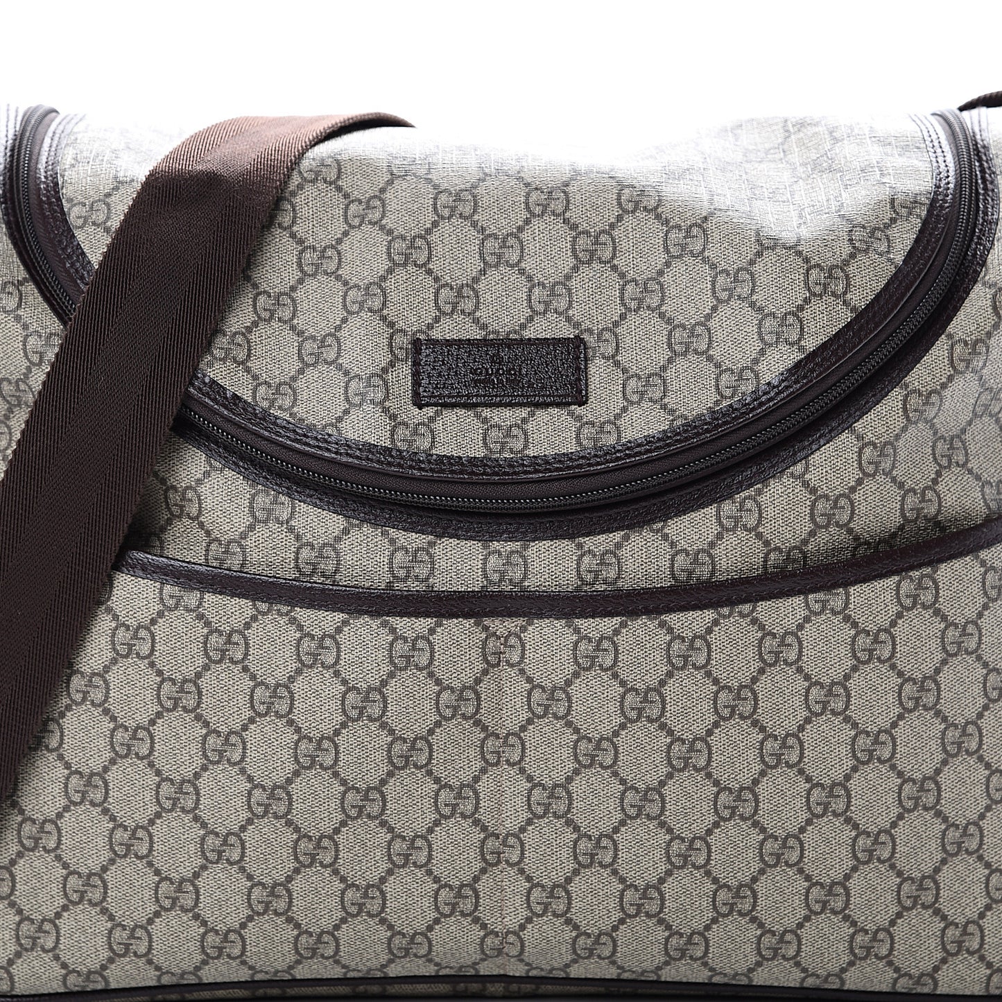 GG Supreme Monogram Selleria Calfskin Large Diaper Bag Beige Ebony Cocoa Dark Chocolate