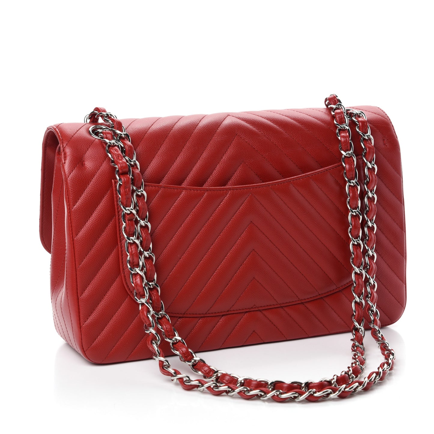 Caviar Chevron Quilted Jumbo Double Flap Dark Red