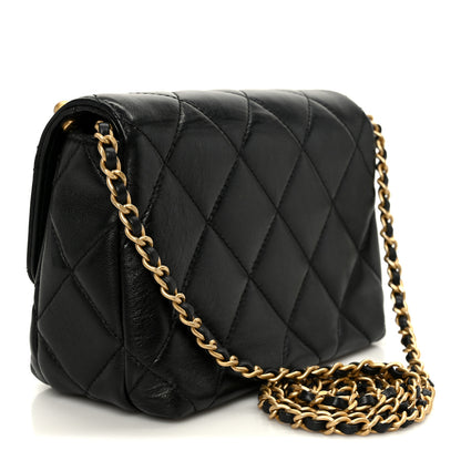 Chanel Shiny Lambskin Quilted Mini Pearl Logo Flap Black 3 of 10