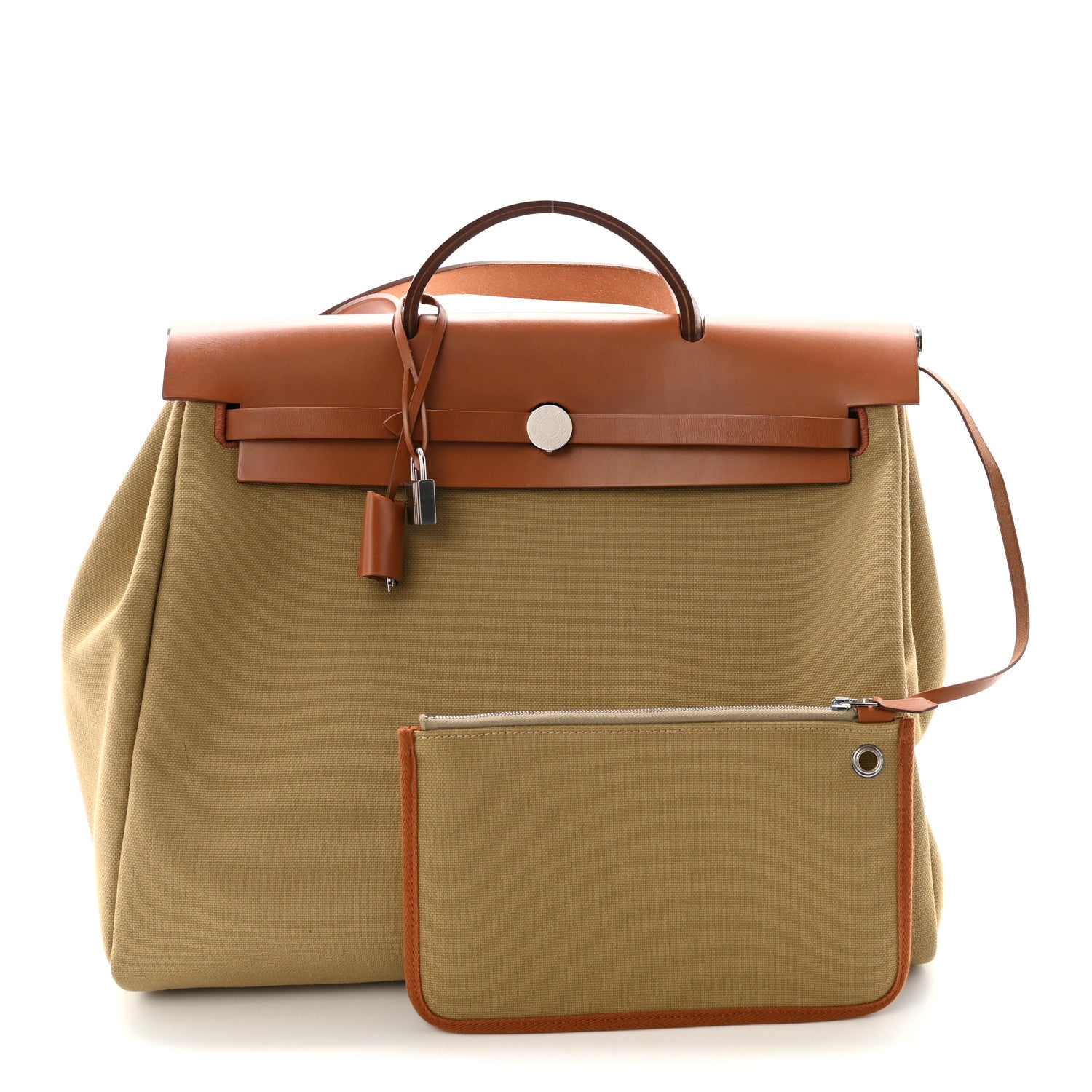 Hermes Military Toile Vache Hunter Herbag Zip Retourne 39 MM Poussiere Fauve 3 of 11