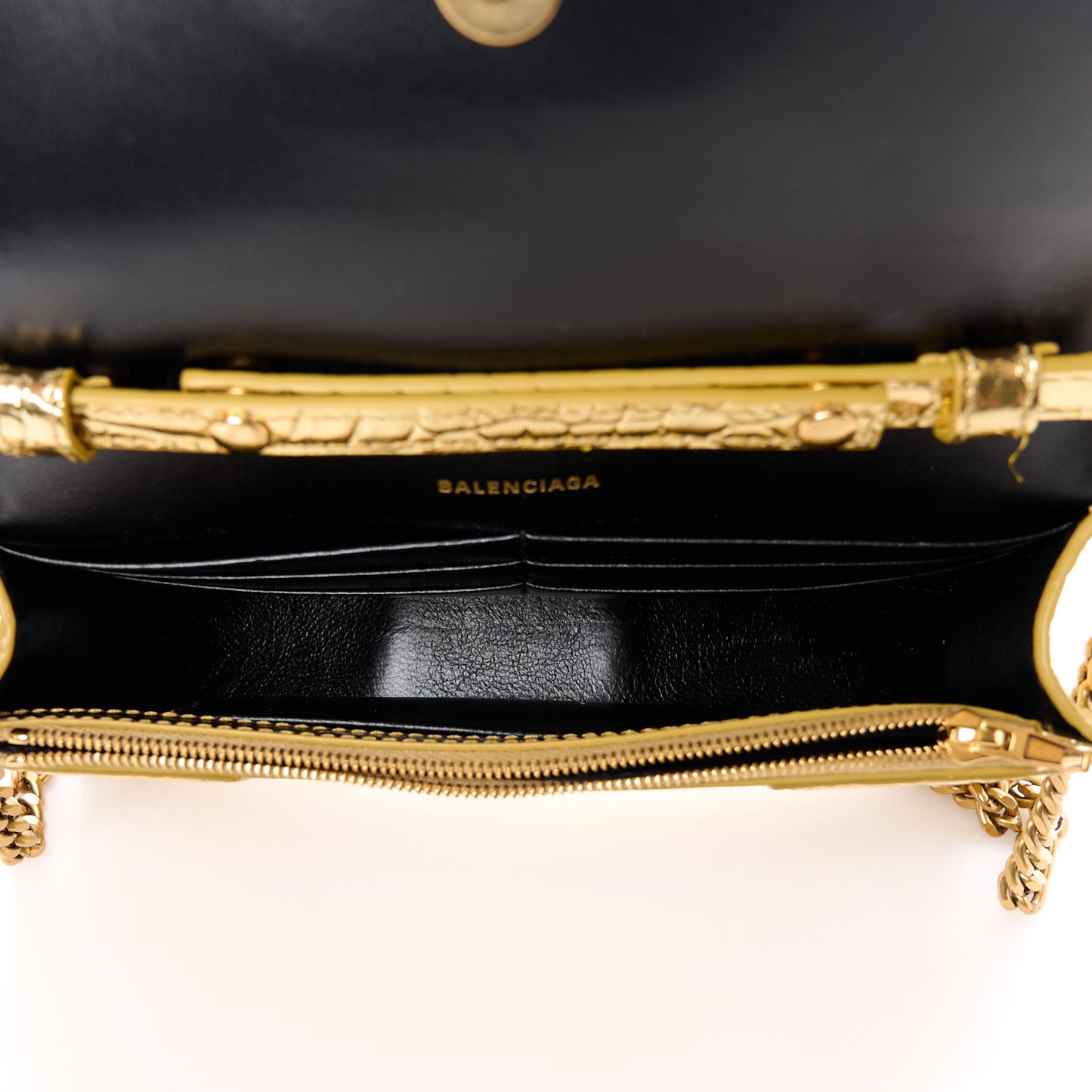 Metallic Calfskin Crocodile Embossed Hourglass Chain Bag Gold