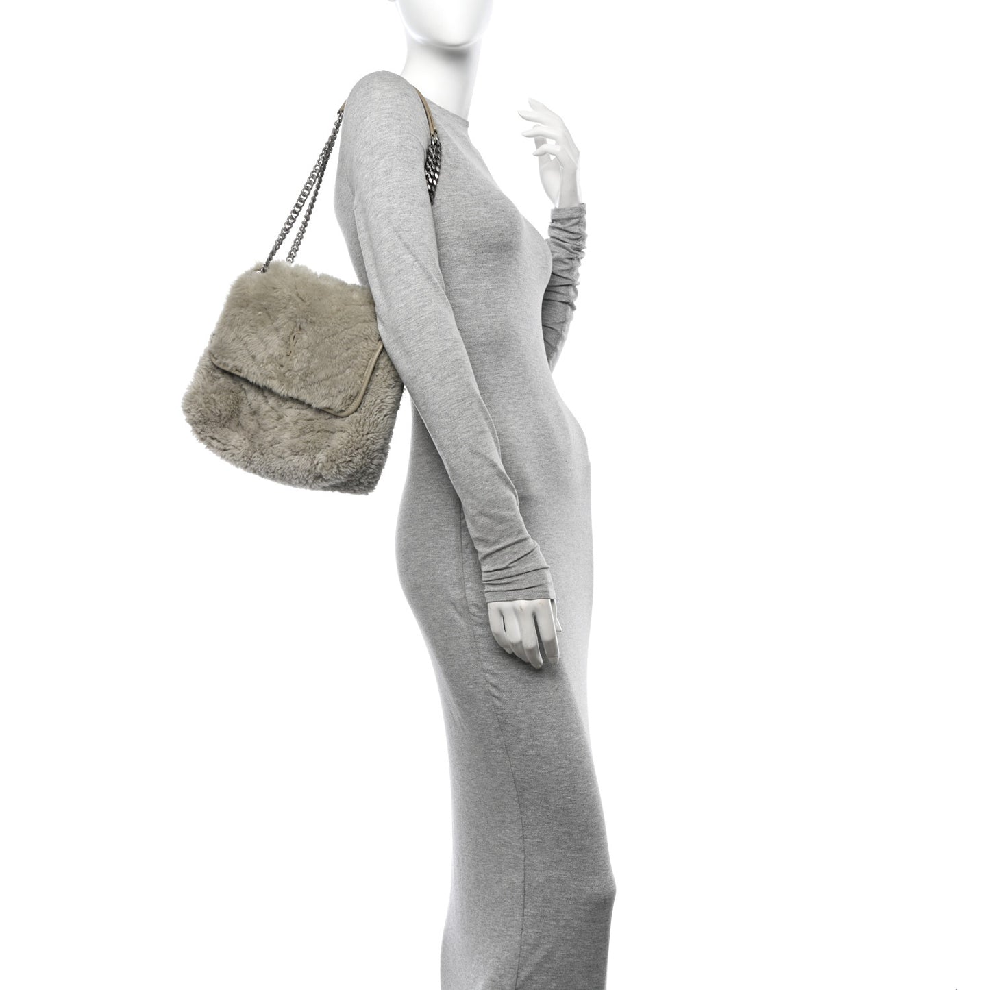 Calfskin Shearling Monogram Medium Niki Chain Satchel Grey