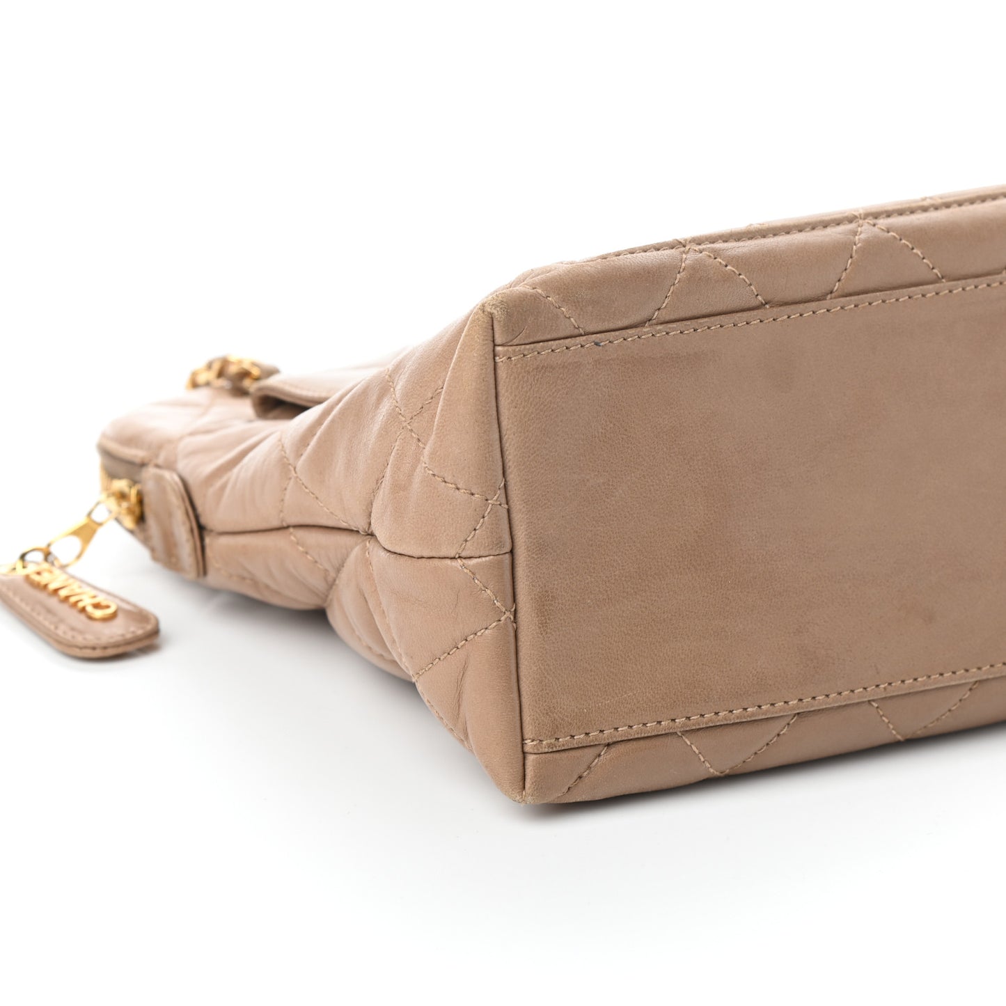 Lambskin Quilted Flap Shoulder Bag Beige