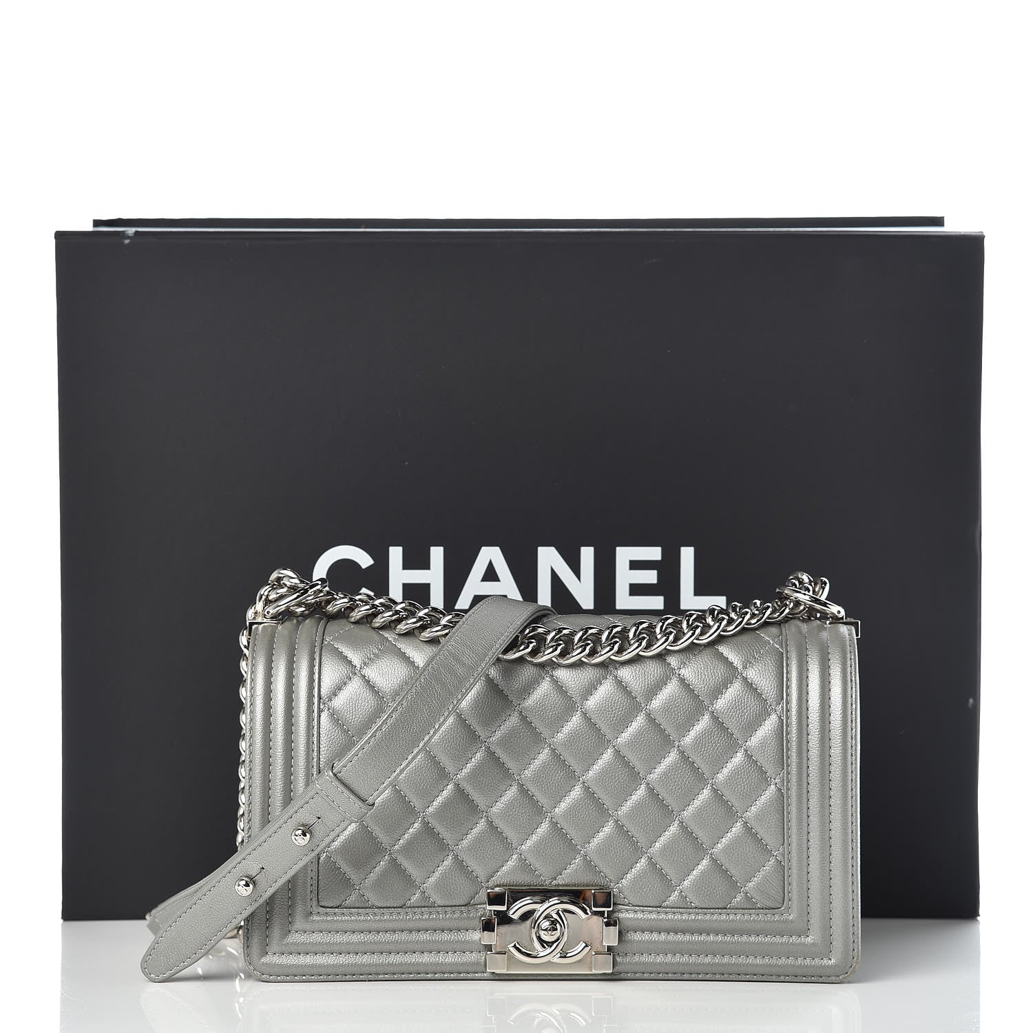 Chanel Metallic Caviar Quilted Medium Boy Flap Silver 10 of 10