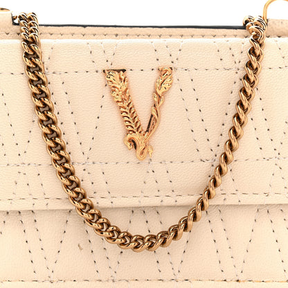 Versace Lambskin Quilted Virtus Chain Card Holder Ecru 7 of 9