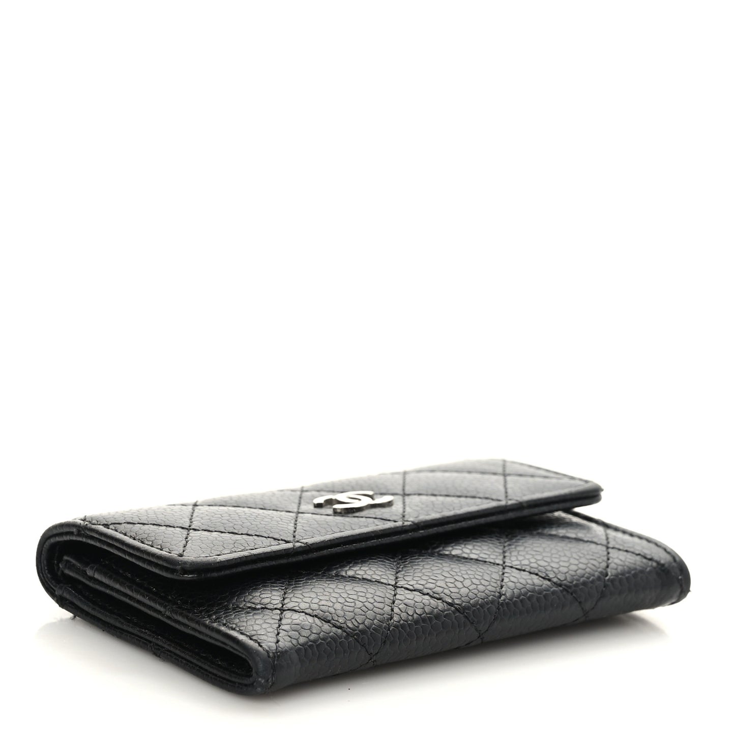 Caviar Quilted Flap Card Holder Black