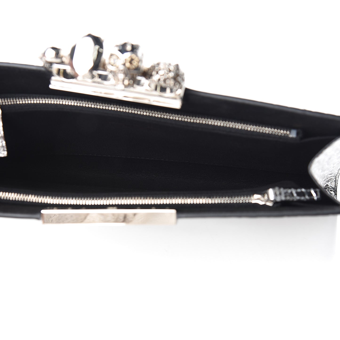 Metallic Crocodile Embossed Calfskin Knuckle Flat Clutch Silver