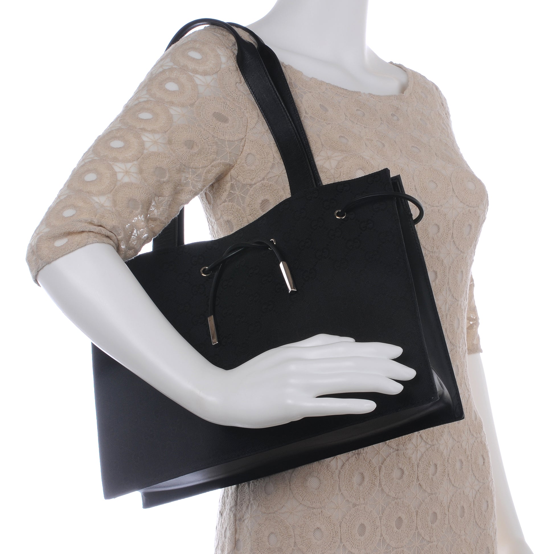 Gucci Monogram Drawstring Shoulder Bag Black 2 of 8